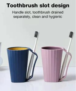 **TOP SELL**2025 NEW 2 Pcs Toothpaste Cup Brush Cup Bathroom Cup Gargle Cup Simplified Stylish Ultra Lightweight Mildew Proof Brush Water Splits Unbreakable Plastic Handle Handle Portable Toiletries 2 Keping Cawan Ubat Gigi Cawan Berus 牙刷杯