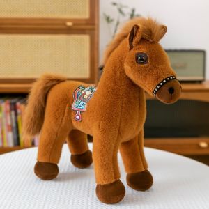 JIANZ Saddle Standing Foal Plush Doll Simulation Long Mane Pony Plush Toys Doll Toys Lovely Cartoon Horse Stuffed Toy Kids Gift