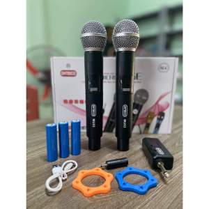 Bộ 02 micro hát karaoke pin sạc Ontekco MU03  đen không dây - sạc ngay trên tay micro phù hợp mọi loa kéo amply gia đình