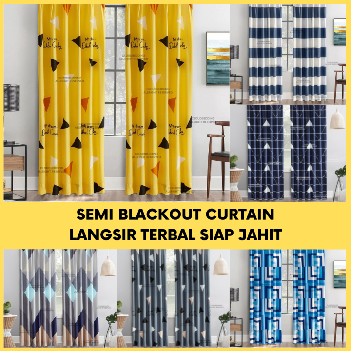 Premium Hook Type Modern Langsir Curtain Semi Blackout Langsir Pintu ...