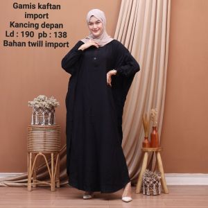 Gamis Muslimah Adem Premium Kaftan Twill Polos Super Jumbo LD 180 muat BB 80 KG XL!