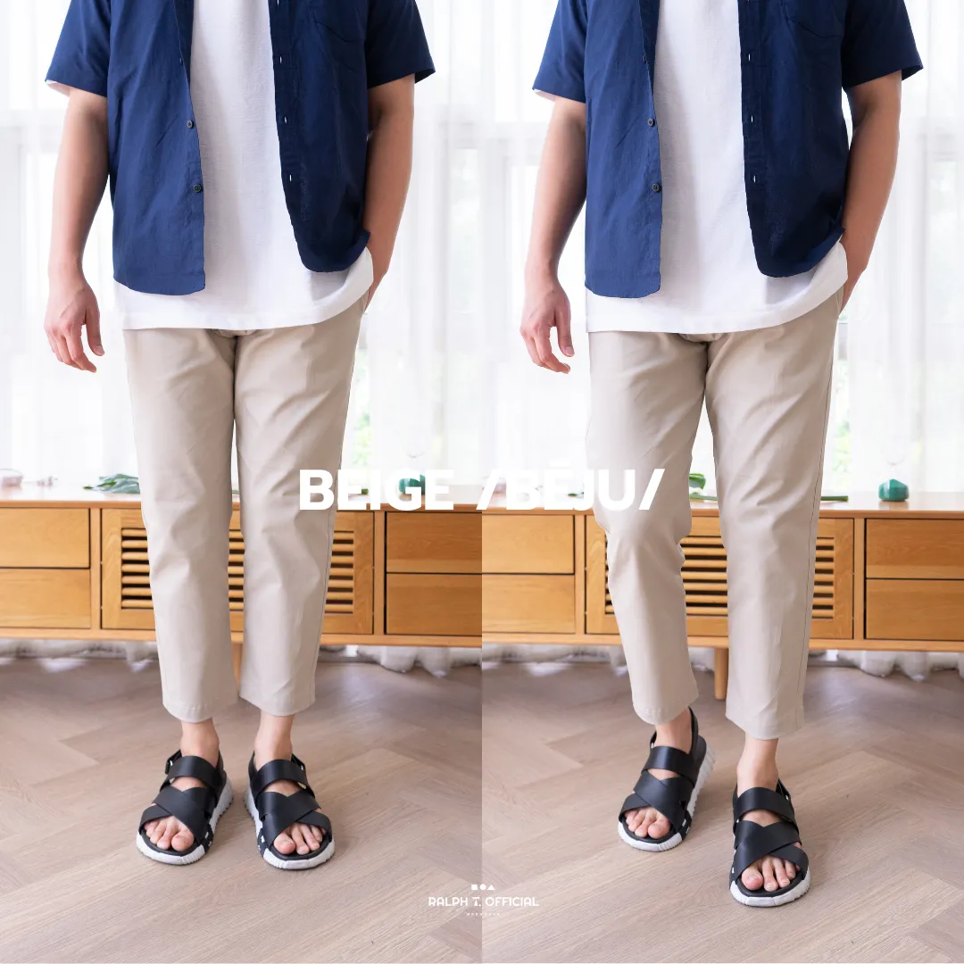 RALPH T OFFICIAL กางเกงขายาวผู้ชาย ทรงกระบอก เอวยางยืด TOKYO COMFY PANTS ชิโน่ - กางเกงขายาวชาย สีเบจ สีขาว สีดำ สีกรม
