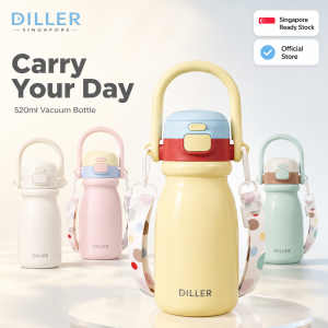 DILLER 520ml 316L Stainless Steel Insulated Water Bottle with Straw Direct Drink Shoulder Strap Leak Proof Vacuum Flask