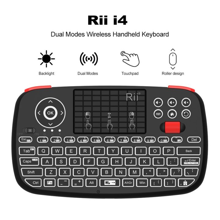 Rii I4 Mini Bluetooth Wireless Keyboard With Touchpad 2.4Ghz Backlit ...