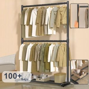 Rak Gantungan Baju Besi Stand hanger double Gawang Baju Jemuran Pakaian Rak Baju Gantung Berdiri Gawang Baju Estetik Rak Pakaian Gantung