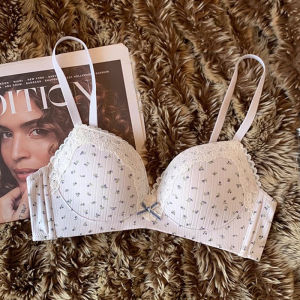 Maniyun Lace Floral Print Bra One Piece Fixed Cup 固定杯 Small Chest Push Up Comfort Non Wire Bra Lingerie