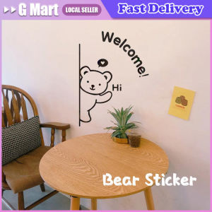 Hello Welcome  Mirror Wall Cartoon Bear Wall Stickers Cartoon Cat Stickers Home Shops Cafes Door Window Decorations