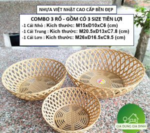 Combo 3 Rổ Nhựa Giả Mây Tròn 3 Size ( NhỏTrungLớn)  Rổ Đựng Hành Tỏi Rau Củ Tiện Lợi Việt Nhật Cao Cấp 1