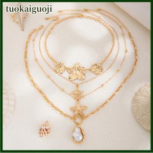 tuokaiguoji Fashion Stainless Steel Starfish Flower Imitation Pendant Necklaces For Women Beach Party Stackable Jewelry
