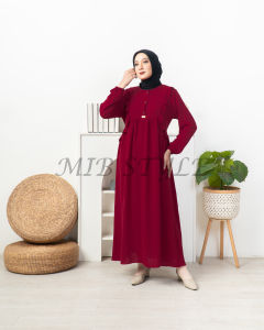 IIN BUSANA Alzena Dress Polos Gamis Cringkel Airflow Busui Frendly Kancing Aktif Tali Pinggang Takana Kerah Muslim Nyaman