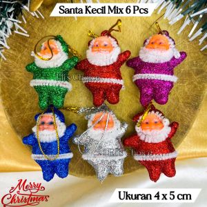 Santa Mini Isi 6 Gantungan Pohon Natal Sinterklas Merah Dekorasi Merry Christmas
