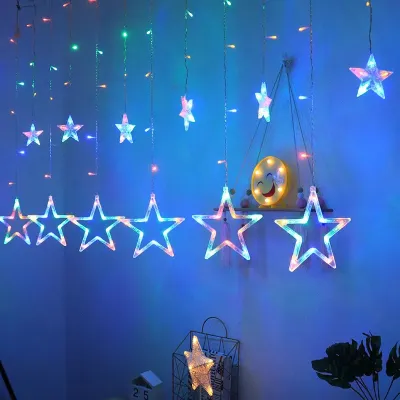 Christmas Led Lights Elk Star Curtain String Lights With 8 Modes For Outdoor Garden Wedding Party Decorate Indoor Outdoor Led Fairy Lights For Home Christmas Party Patio Star String Light Led Christmas Garland Fairy Curtain Light Outdoor Indoor For