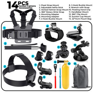 14 in 1 Action Camera Accessories Set for SJCAM GoPro Xiaomi Yi 4K Action Sport Camera Mounting Aksesori Kamera Aksi