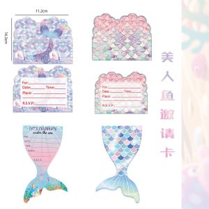 การ์ดเชิญขายร้อนข้ามพรมแดนชุดธีมนางเงือกเด็กงานเลี้ยงวันเกิดเชิญพรรคอุปกรณ์ตกแต่ง