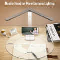 Double Head Desk Lamp LED Rechargeable Table Light Touch Dimmable Foldable Eye-Care Reading Lamp for Office Study Work Cordless Modern Blue. 