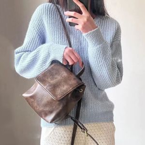 MOIRA สีพื้น กระเป๋าเป้สะพายหลังแบบมีเชือกรูด แบบเกาหลี หนัง PU กระเป๋าสะพายไหล่ผู้หญิง แพ็คเล็ก ความจุขนาดใหญ่ หนังสือเรียนกลับ สำหรับนักเรียน