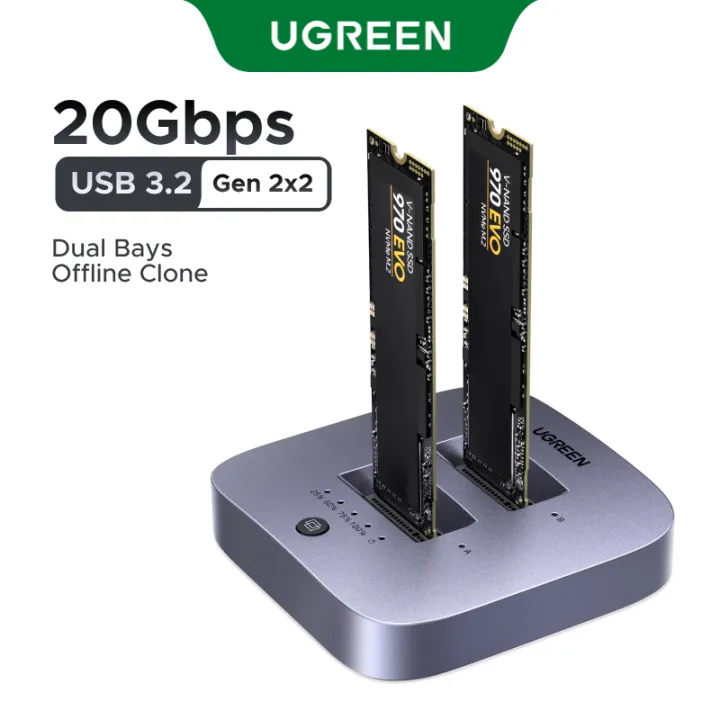 UGREEN 20Gbps M.2 NVMe Dual-Bay Docking Station High-Speed Offline Cloning Dual SSD Support for MacOS Windows Linux System iPad Pro Macbook Laptop