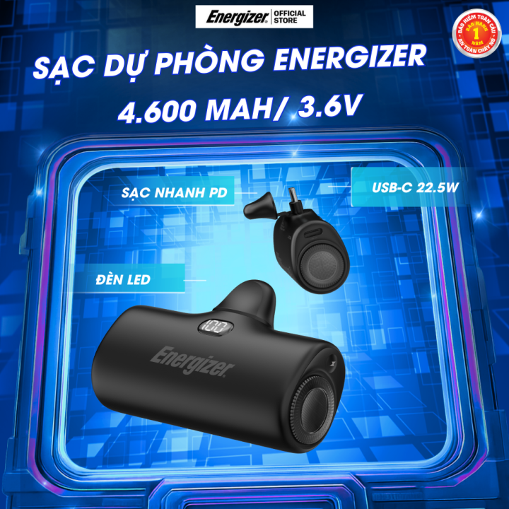 Sạc dự phòng Energizer 4600mAh UE4600PQ - thiết kế nhỏ gọn tiện lợi, tích hợp sạc nhanh 22.5W