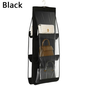 【Ghopeful】Transparent storage bag for wardrobe foldable suspender rack wallet handbag storage bag miscellaneous pocket storage device door wall transparent miscellaneous bag shoe bag with hanger bag 6 pockets wall mounted storage bag