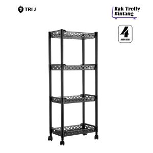 Rak Troli 4 Susun Serbaguna Dengan Roda Rak Trolly 4 TIngkat Rak Dapur Salon Kamar Mandi Dorong