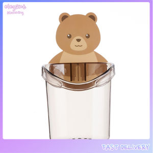 elegantstunning Bear Storage Cup Wall Mount Toothbrush Toothpaste Cup Holder Case Bathroom Accessories