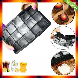 Cetakan Es Batu Silikon 15 Kotak Besar Food Grade Ice Cube Tray Puding Jeli Coklat Yogurt Tempat Es Anti Pecah