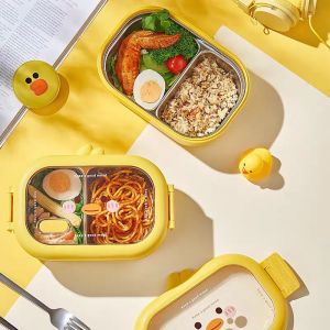 Cute Wheat Duck Stainless Steel Lunch Box Creative Childrens Compartment Thermal Insulation Portable Office