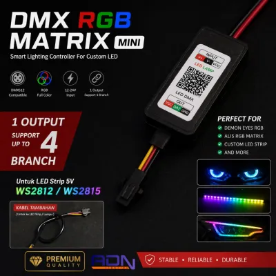 Modul Controller DMX RGB Matrix Mini LED 5V WS2812 WS2815 | Input 12-24V/Support 4 Cabang/Untuk Demon Eyes Alis RGB Ambient LED Mobil