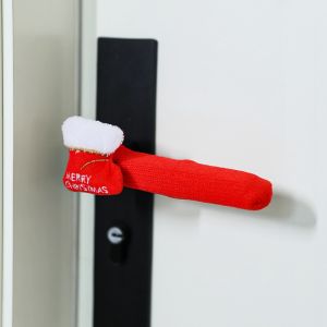 YERZ Soft Christmas Door Handle Covers Cartoon Protective Santa Claus Doorknob Cover Durable with Hanging Bells Door Knob Cover Room Decoration