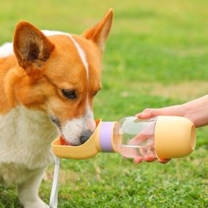 LABAICAI 2 in 1 Cat Ear Shaped Pet Water Bottle Leak-proof with Hanging Rope Water Bottle Dispenser Cat Water Food Bowl Multi-functional Drinking Bowl Hiking