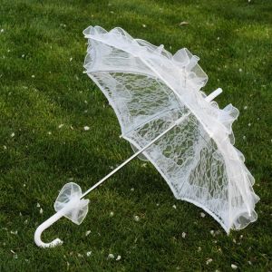 NBANLIKE Romantic Womens Cotton Wedding Decoration Hollow Out Photography Props Lace Floral Umbrella Lace Bridal Umbrella Long Handle Umbrellas Embroidery Parasol