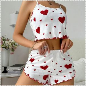 Homewear Unique Nightgown Summer Playful and Cute Warmth Love Print Set Soft and Flattering