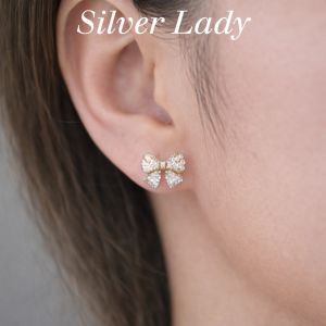 Bông Tai Nơ Pearl Bow vàng đính đá ngọc trai phong cách thanh lịch sang trọng