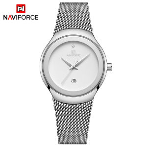 NAVIFORCE Watch for Women Waterproof Original Elegant Korean Style Rose Gold Stainless Steel Casual Fashion Diamond Small Dial Calendar Luminous NF5004