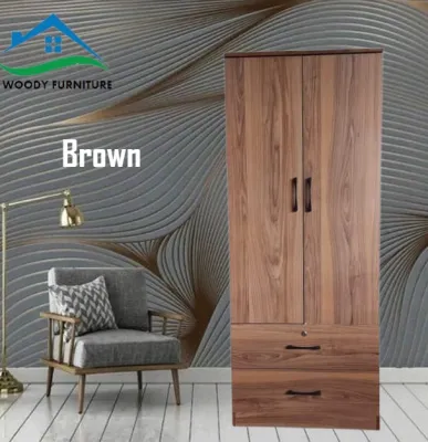 2 Door Wardrobe With 2 Drawer Solid Board / Almari Baju / Almari Pakaian