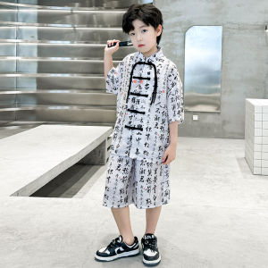 Childrens Boys Summer Suit Summer Chinese Style Tang Suit Two-piece Suit Baby Summer New Chinese Style Hanfu Thin Style Trendy