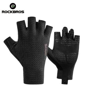 【NEW A 】ROCKBROS Ice Silk Sunscreen Gloves Mens and Womens Sports Cycling Half Finger Gloves Road Bicycle Cycling Accessories