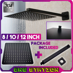 8/10/12 inch 304 Stainless Steel Rain Fall Shower Head with Arm Square Wall-mounted Shower Set Black-sq300/Sq250/Sq200