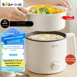 Bear DRG-V17C2 1.7L Multi-Cooker with 1.3L Steamer 600W 16cm Wide Mouth Nonstick Ideal for 1-2 People