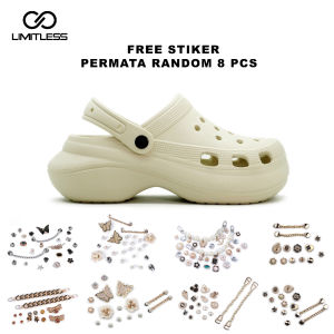 LIMITLESS Sandal Wedges Wanita FUJI Permata Model Renda Berhias Kristal Gaya Korea Super Lembut Bahan Rubber - Warna Ivory/Cacao Ukuran 36-40