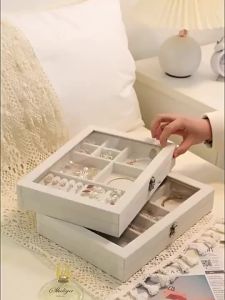 Hicus Large Compartment Jewelry Velvet Ring Earrings Empty Plate Display Jewelry Organizer