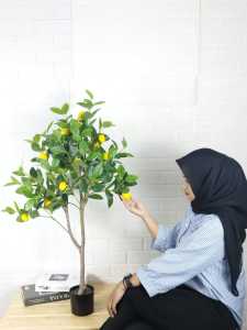 Sampai7an PBP171 Pot Bunga Pohon Lemon Artificial Ornamen Artificial Dekorasi Sudut Ruangan Cafe COD