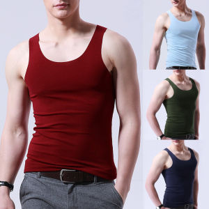 Blues Shop 1PC Mens Seamless Ice Silk Tank Slim Tight Undershirt Fashion Elastic Solid Casual Bouncy Top