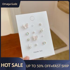 Omaga Sweet Butterfly Opal Heart Stud Earrings Set For Women Girls Exquisite Butterfly Geometry Love Stud Earrings Jewelry Gifts