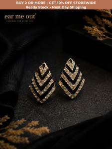 [SG] Black & Gold Chevron Crystal Stud Earrings | Geometric Statement Earrings | Elegant Minimalist Party Earrings | ear me out (EMO-35)