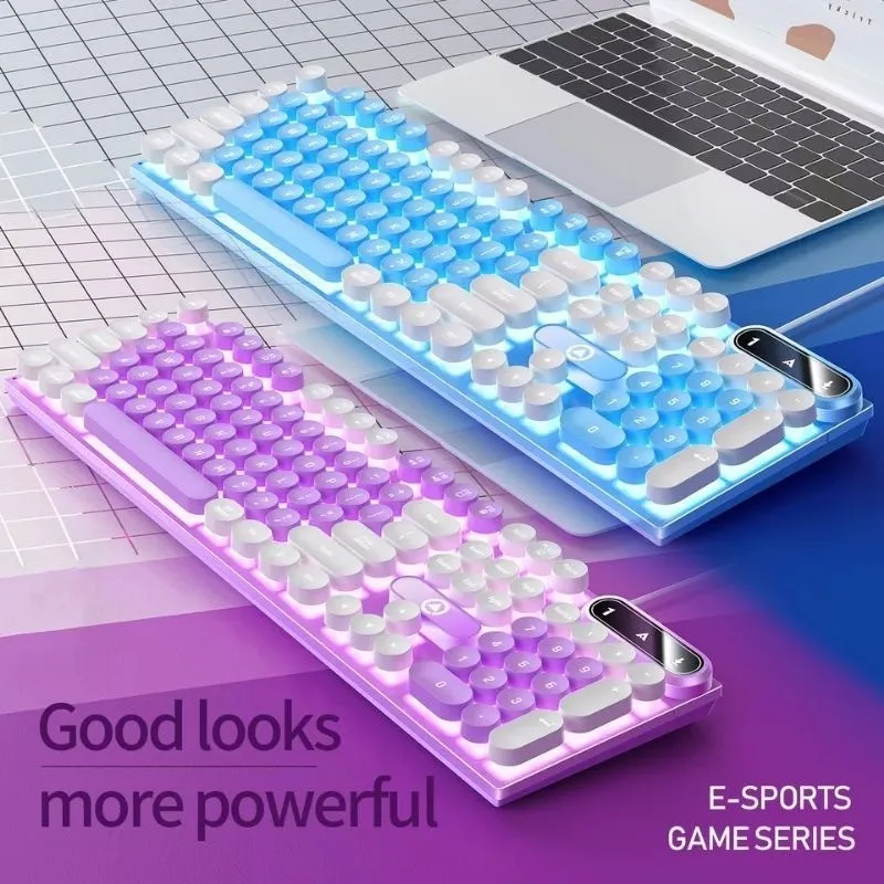 K600 Gaming Mechanical Keyboard 104 Keys Round Keycap Wired Backlit E-Sports Keyboard Peripherals for Desktop