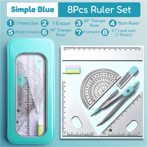 7Pcs/Box Ruler Set For Students Geometry Drawing Exam Math Tools Multi Functional Compass Ruler
