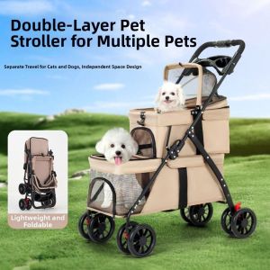 CANICECA Foldable Double Pet Stroller Lockable Wheels with 2 Carriages Pet Strolling Cart Cup Holder Cat Strollers for Dogs and Cats