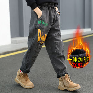 BIZOT Winter Boys Warm Clothes Jeans Classic Bottoms Kids Denim Clothing Long Pants Kids Baby Boy Plush Velvet Trousers