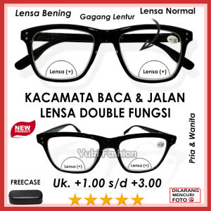 NEW - KACAMATA PLUS - Kacamata 2 fungsi Lensa Baca Jalan BIFOCAL - UKURAN (+)1.00 SAMPAI (+)3.00 PRIA WANITA Frame Hitam Lensa Bening - KACAMATA DOUBLE FUNGSI BESTSELLER MURAH - FREE CASE